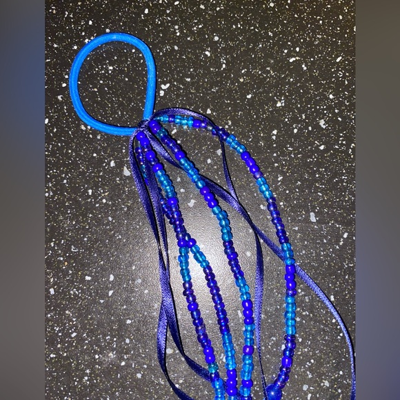 NEW! Unique Handmade Embellished Hair Elastic w Ribbons & Beaded Glass Streamers - Picture 2 of 4